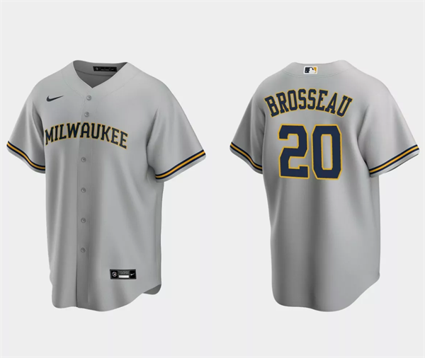 Men's Milwaukee Brewers #20 Mike Brosseau Gray Cool Base Stitched Jersey